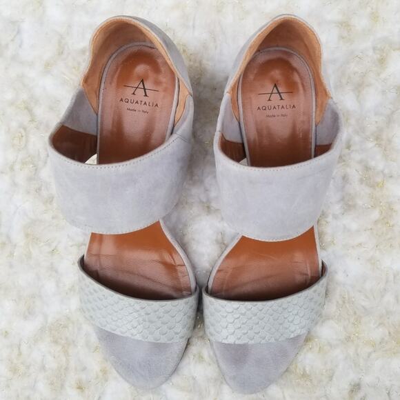 Gray Suede Heeled Dress Sandals Aquatalia Suzanne Size 7 Sueded Leather Open Toe - Picture 11 of 14